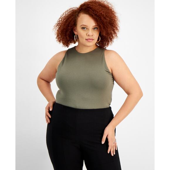 Bar III Women's Plus Size Bodycon Tank Bodysuit Size 2X olive NWT - Picture 1 of 2